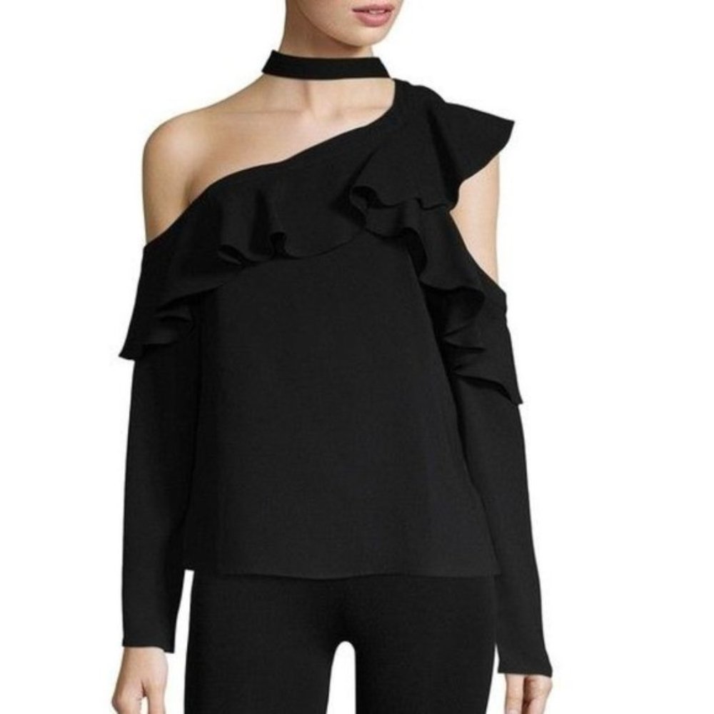 New* BCBGMAXAZRIA COLD SHOULDER VERONIKA TOP BLACK COLOR SIZE S $198 - Picture 5 of 7